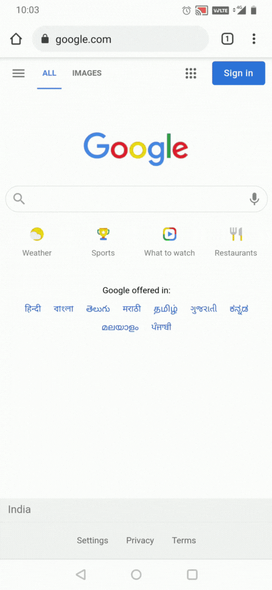 Google search on a smartphone device