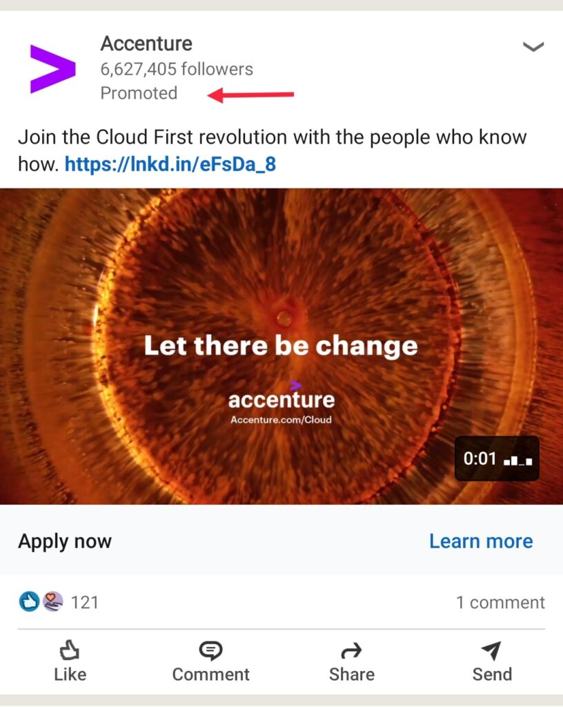 Screenshot image of a Sponsored Linkedin post