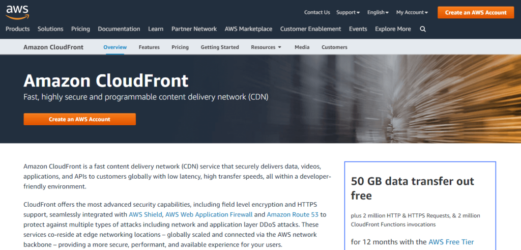 Screenshot image of Amazon cloudfront website