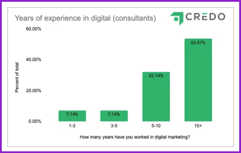 Screenshot showing years of experience for digital marketing consultants in Credo's survey 