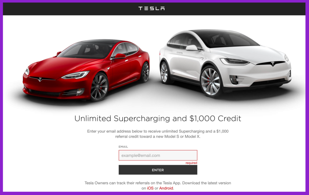 Tesla Referral program page screenshot