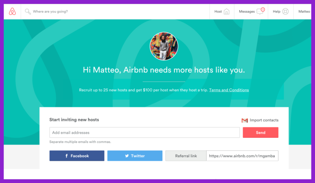 screenshot showing airbnb referral program page