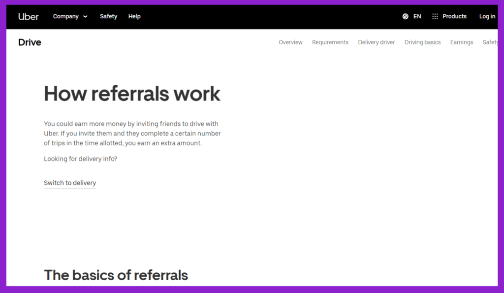 screenshot showing uber referral program page