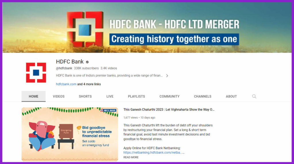 Screenshot of HDFC Bank Youtube channel