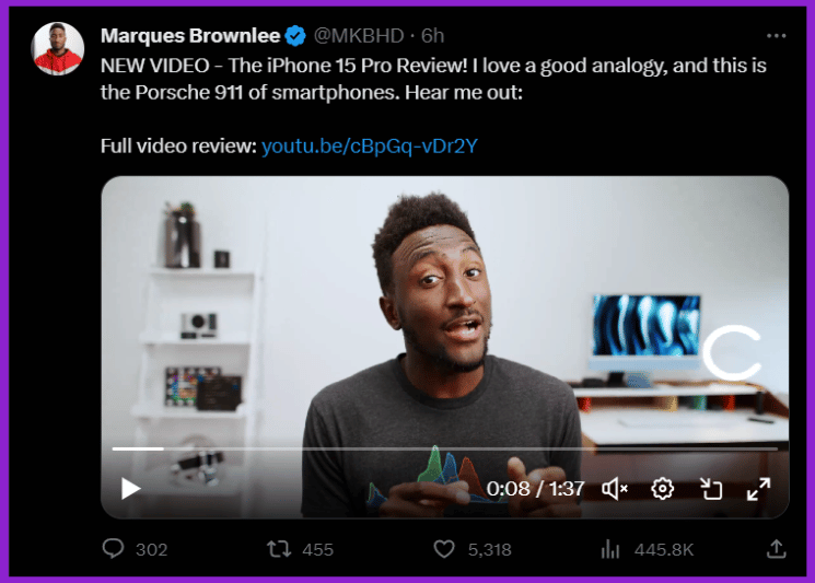 Screenshot image of MKBHD tweet