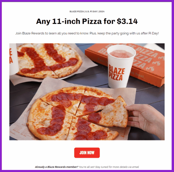 screenshot of Blaze Pizza offer page