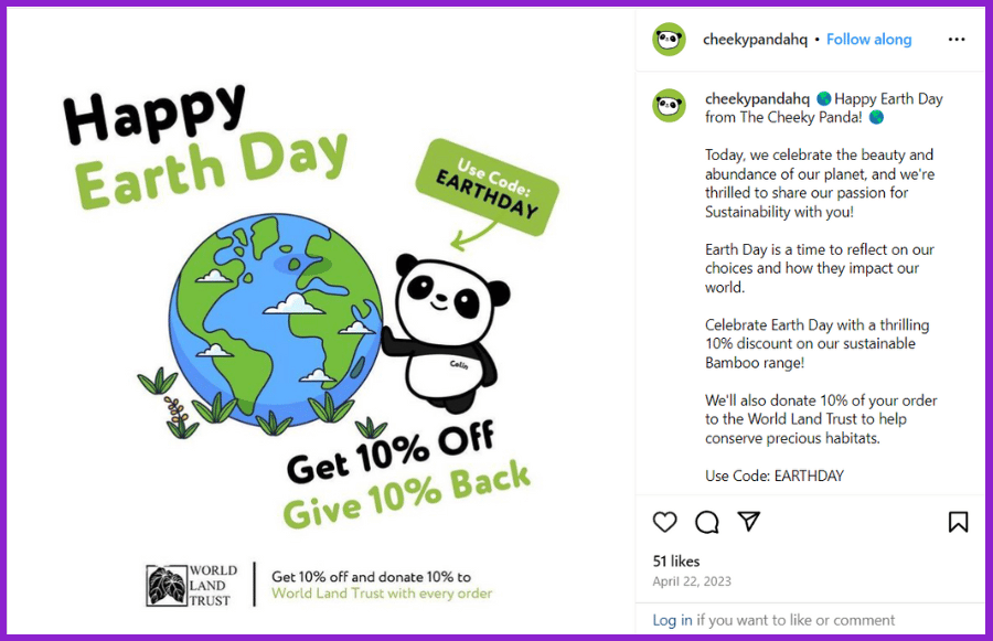 screenshot of Cheeky Panda's Earth Day Instagram post