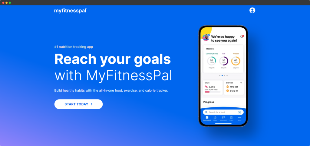 Screenshot of MyFitnessPal’s Free Calorie Counter page. 