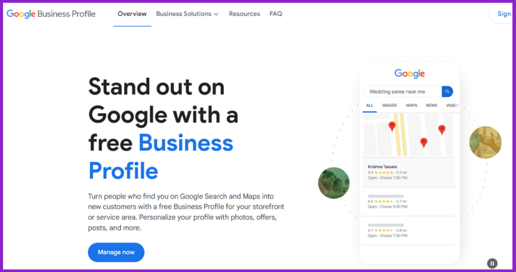 screenshot of google business profile page