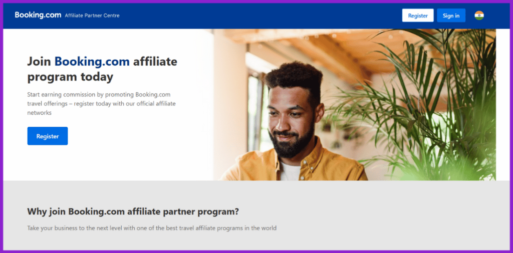 screenshot image of booking.com affiliate program page