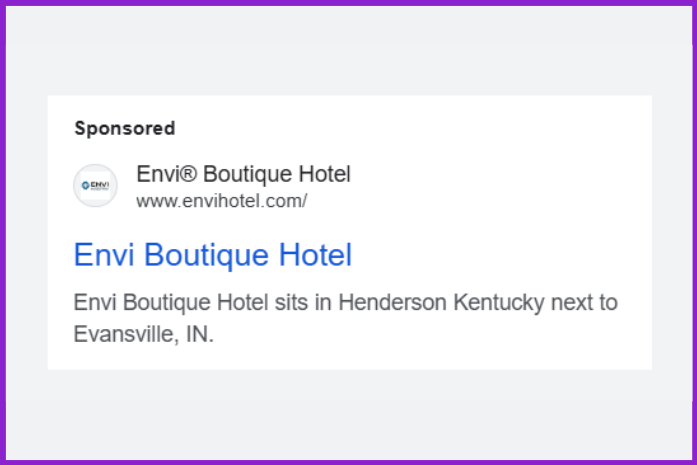 Screenshot of boutique hotel google search ad