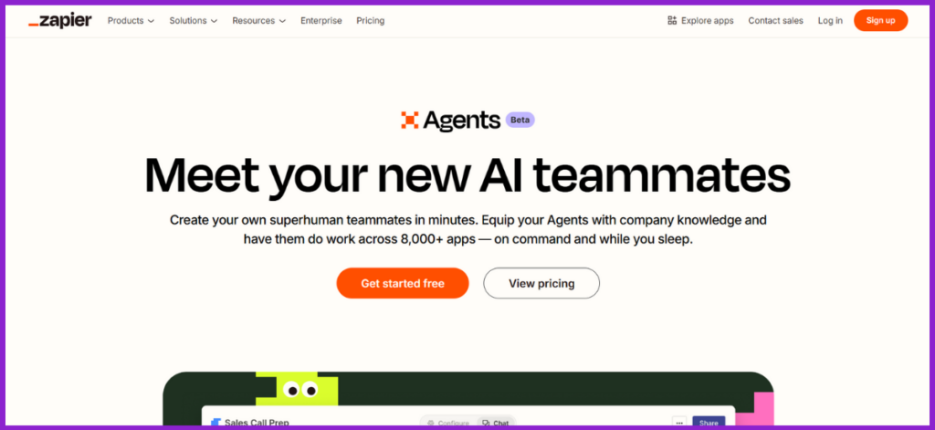 Screenshot of Zapier AI Agent Builder page