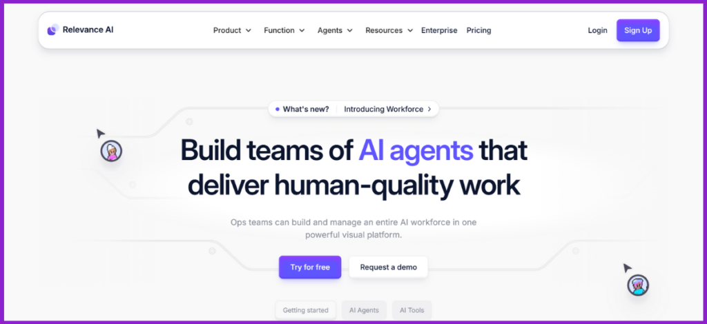 screenshot of Relevance.ai homepage